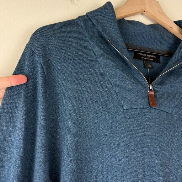 NWT Banana Republic Mens Blue 1/4 Zip Collar Pullover Sweater - Picture 2 of 5